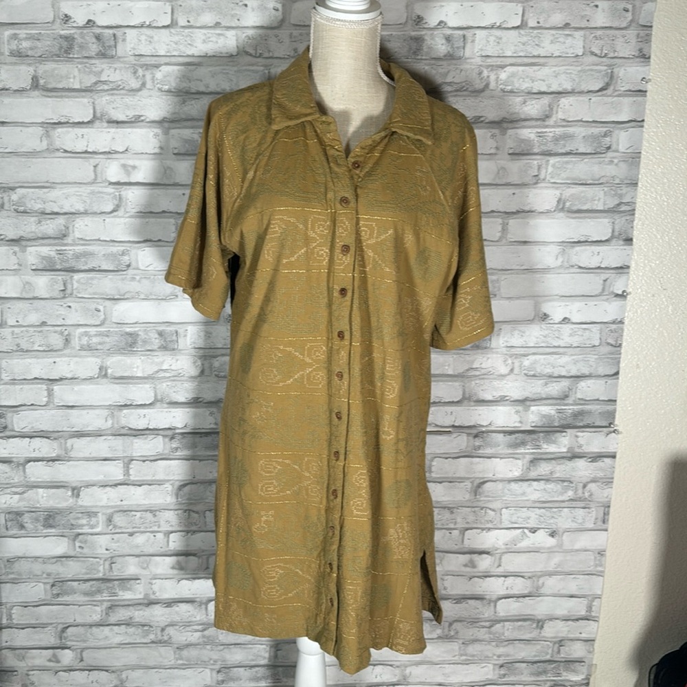 Free People We the Free Button Blouse Tan Textured Shirt Dress